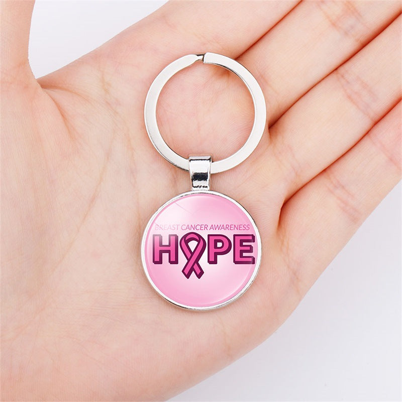Wholesale Glass Breast Cancer Fan with Logo Keychain